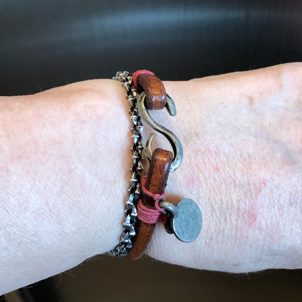 3/$35 Gap Brown Leather & red cording with silver tone hardware